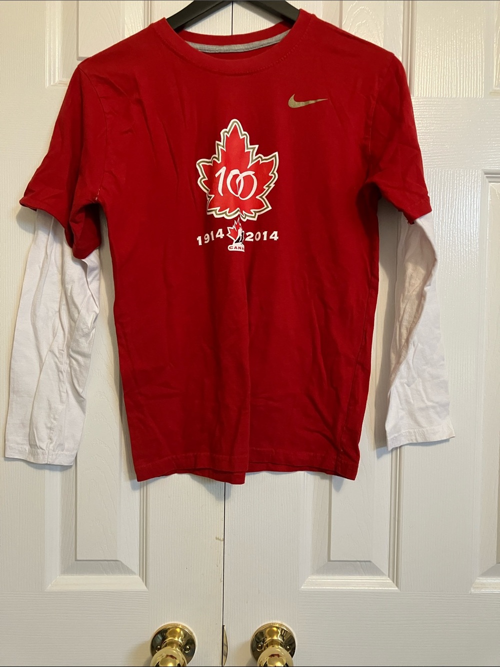 Nike Red Long Sleeve Layered-Look Tee with White Under-Sleeves